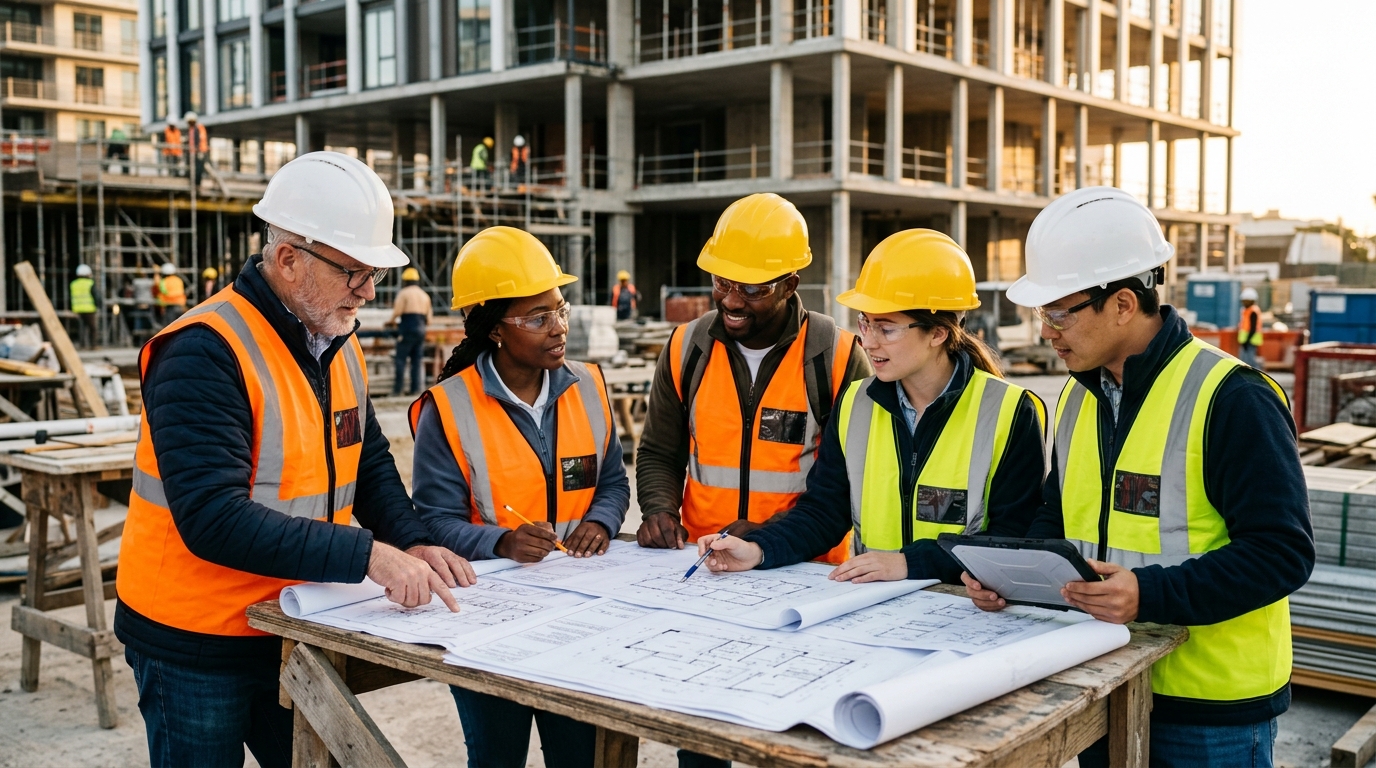 Craftsmen inspecting high quality wood veneers