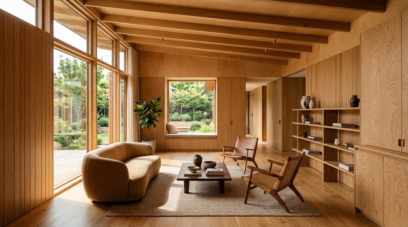 Modern interior design with wooden elements